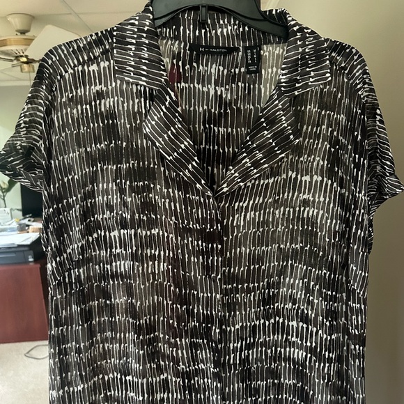 H BY HALSTON Sheer Midi Shirt Dress Cover Up Oversized Layer Beach Resort Size M - Picture 7 of 15